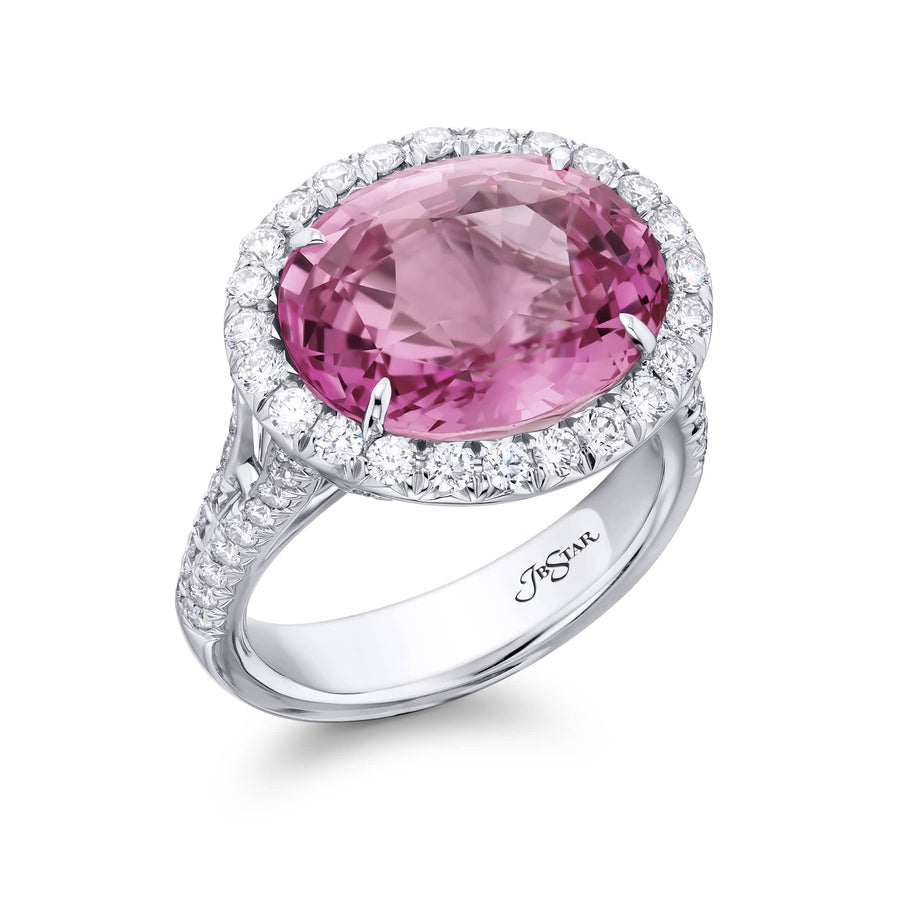 Platinum Oval Sri Lankan Padparadscha Certified Micro Pave Ring