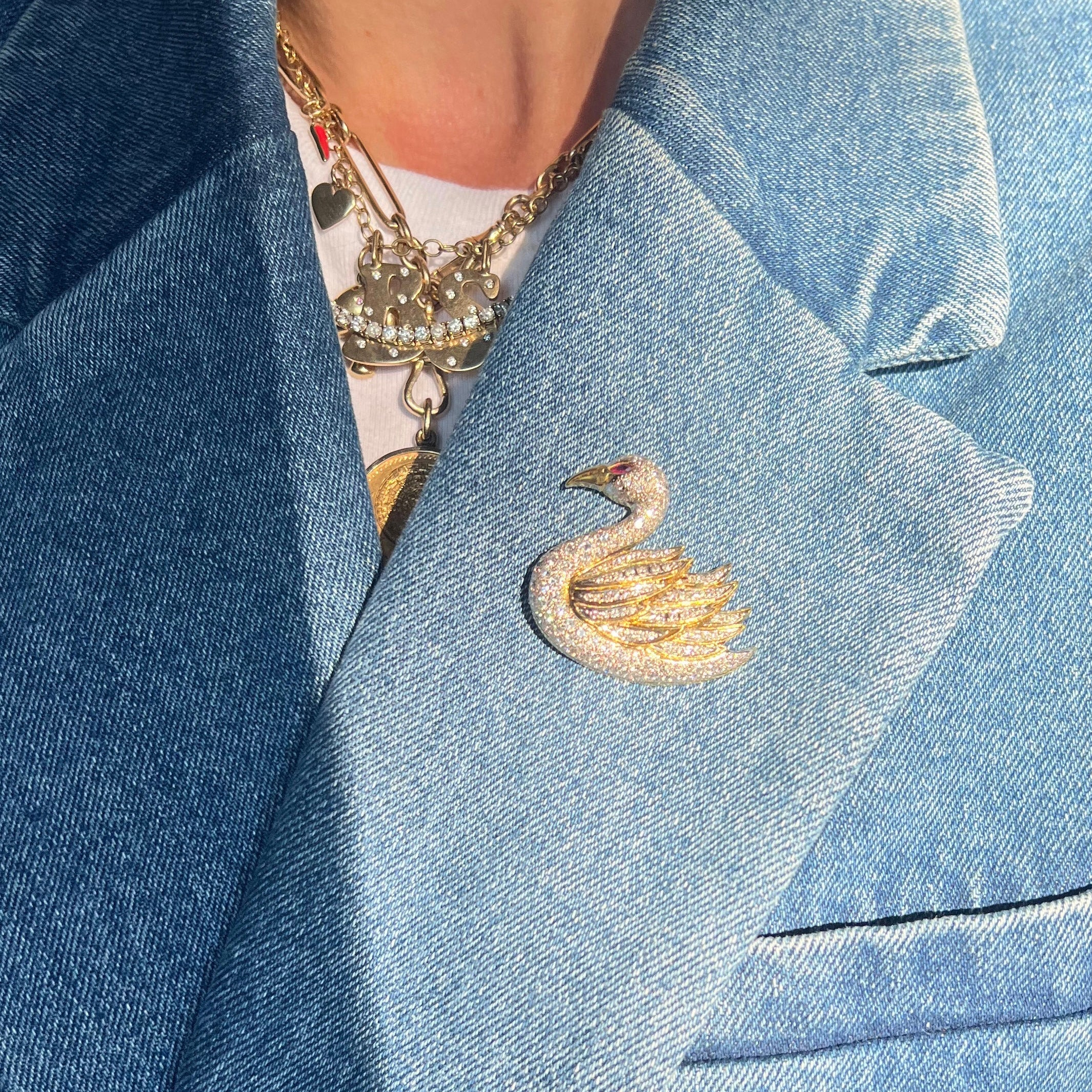 Vintage Diamond Swan Brooch