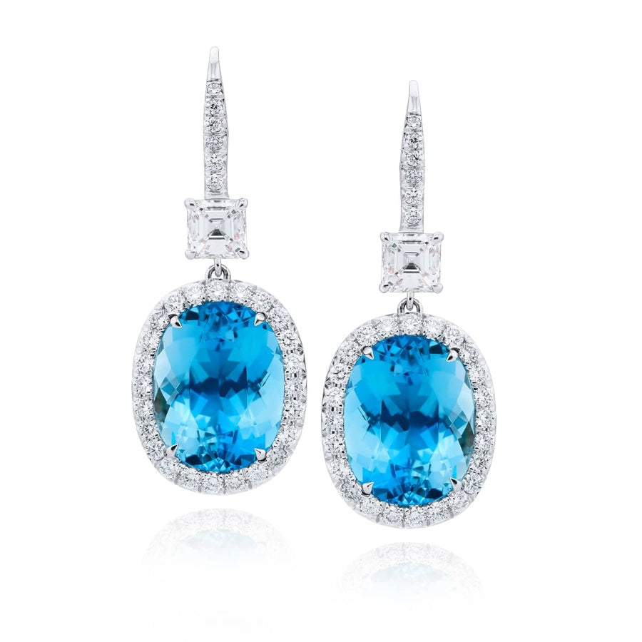 Platinum Oval Aquamarine Drop Earrings