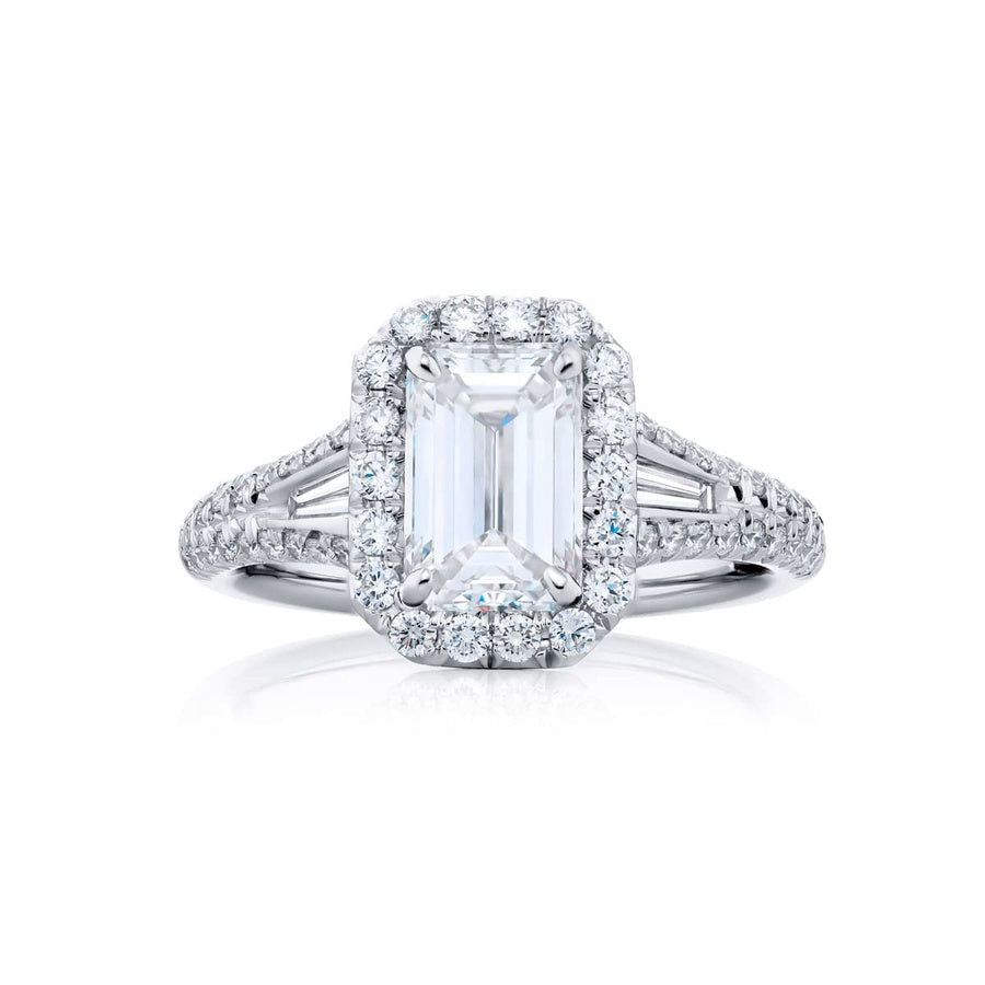 Platinum Emerald-Cut Diamond GIA Certified Micro Pave Engagement Ring