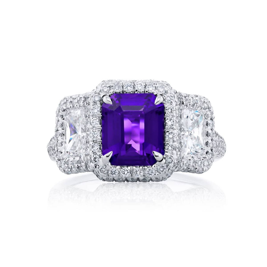 Platinum Emerald-Cut Purple Sapphire Certified Ring
