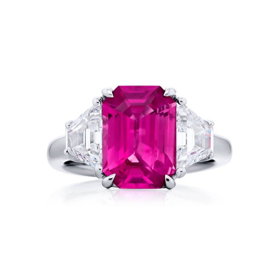 Platinum Emerald-Cut No-Heat Pink Sapphire Certified Ring