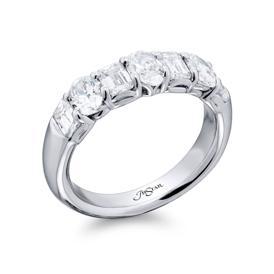 Platinum Emerald-Cut and Oval Diamond Single-Row Band