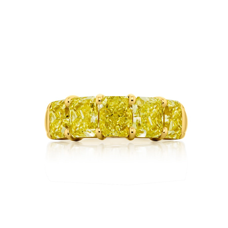 18K Yellow Gold Radiant-Cut Fancy Yellow Diamond Single-Row GIA Certified Band
