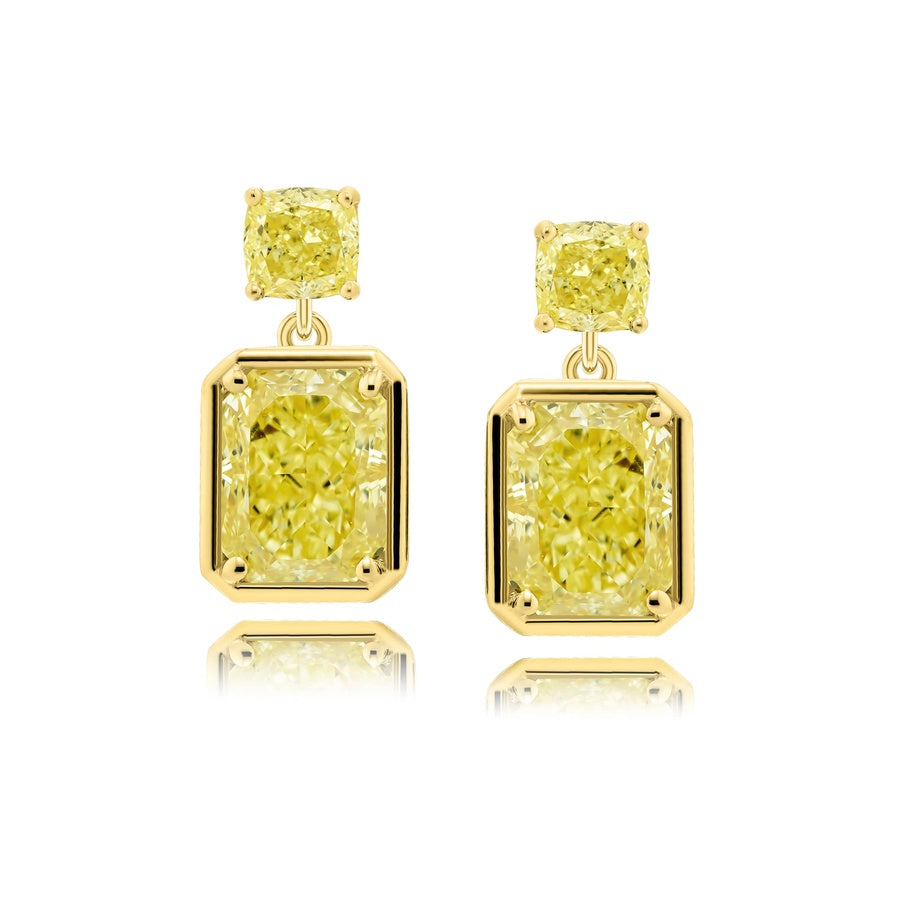 18K Yellow Gold Radiant-Cut Fancy Yellow Diamond Certified Drop Earrings