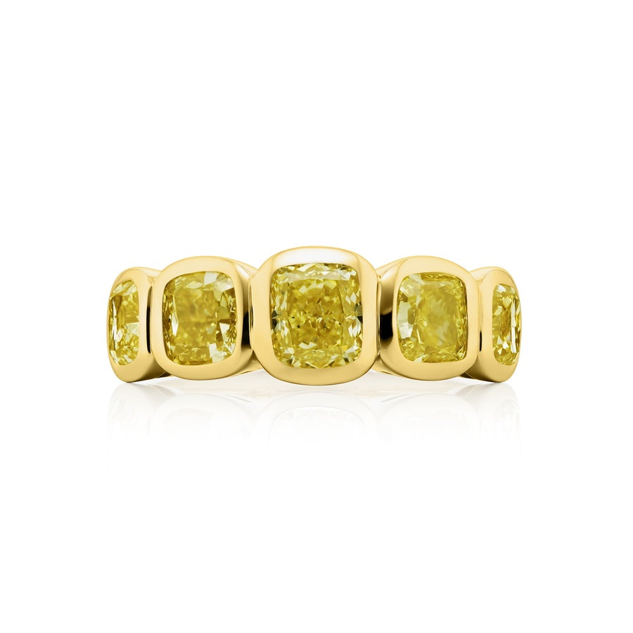 18K Yellow Gold Cushion-Cut Fancy Yellow Diamond Single-Row Bezel Set Band