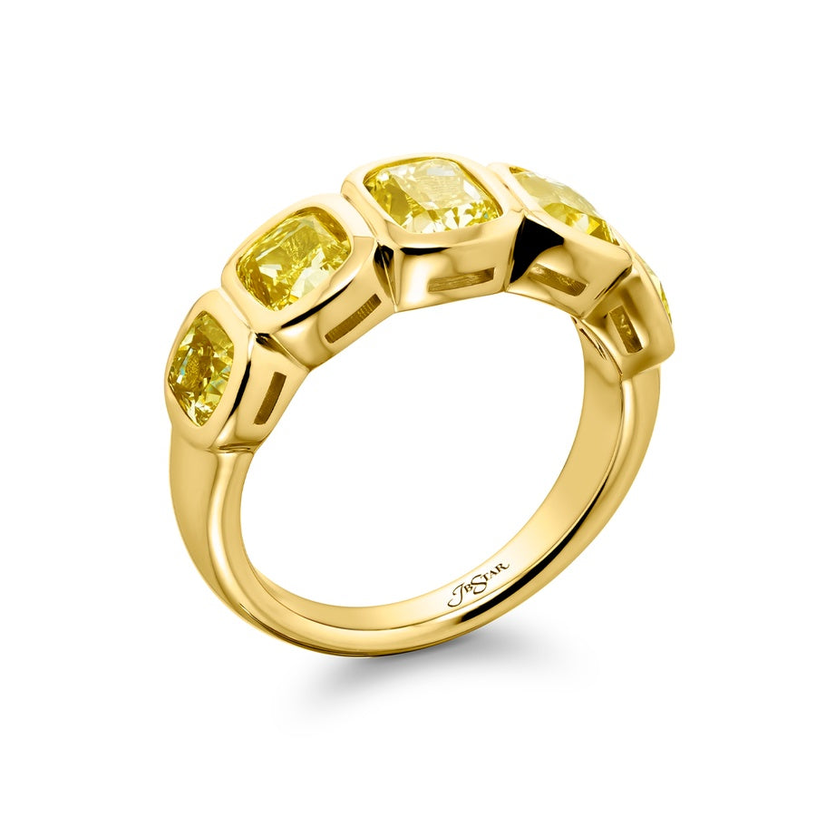 18K Yellow Gold Cushion-Cut Fancy Yellow Diamond Single-Row Bezel Set Band