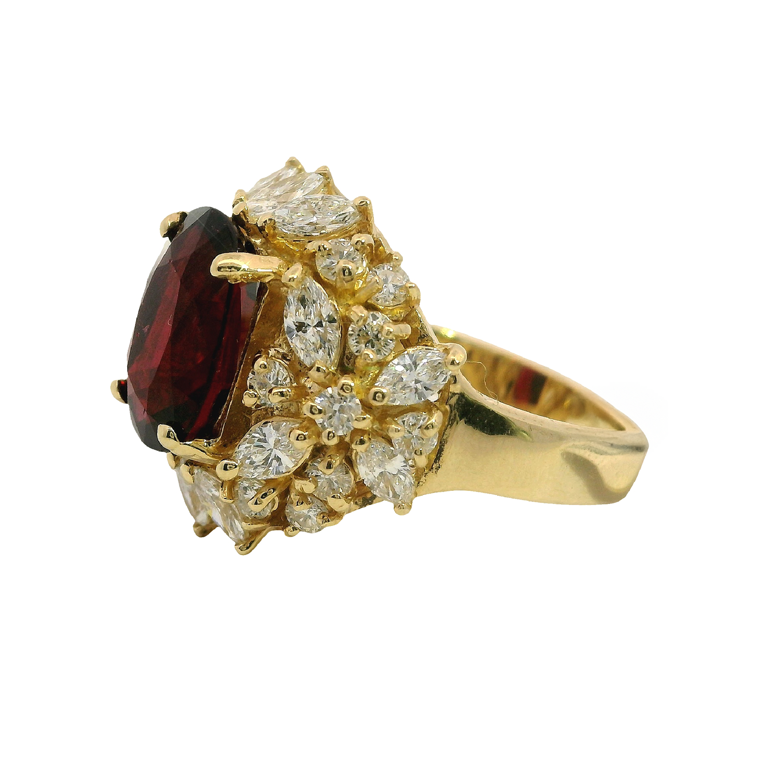 Rubellite Tourmaline and Diamond Floral Ring