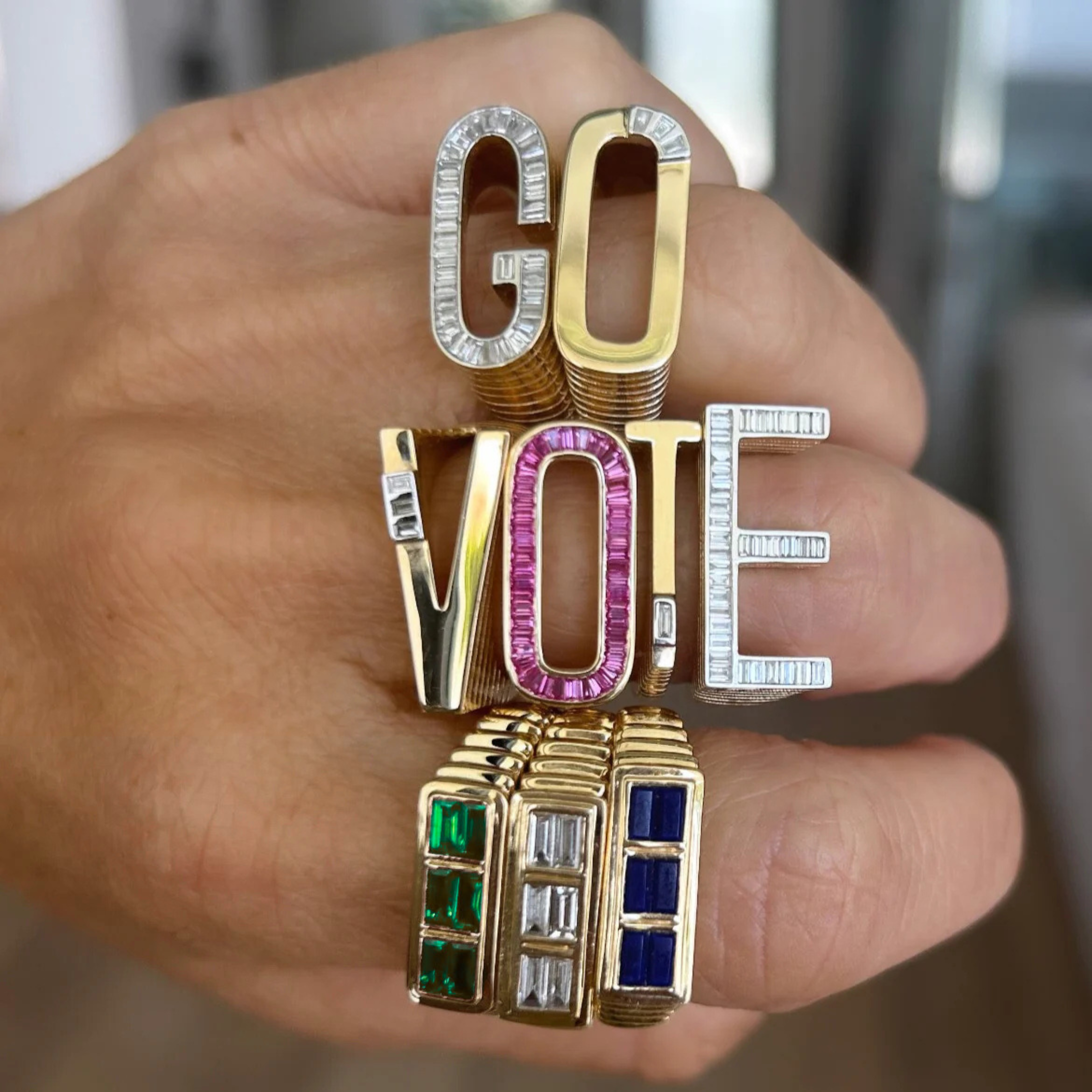Fluted Colorblock Ring in Emerald