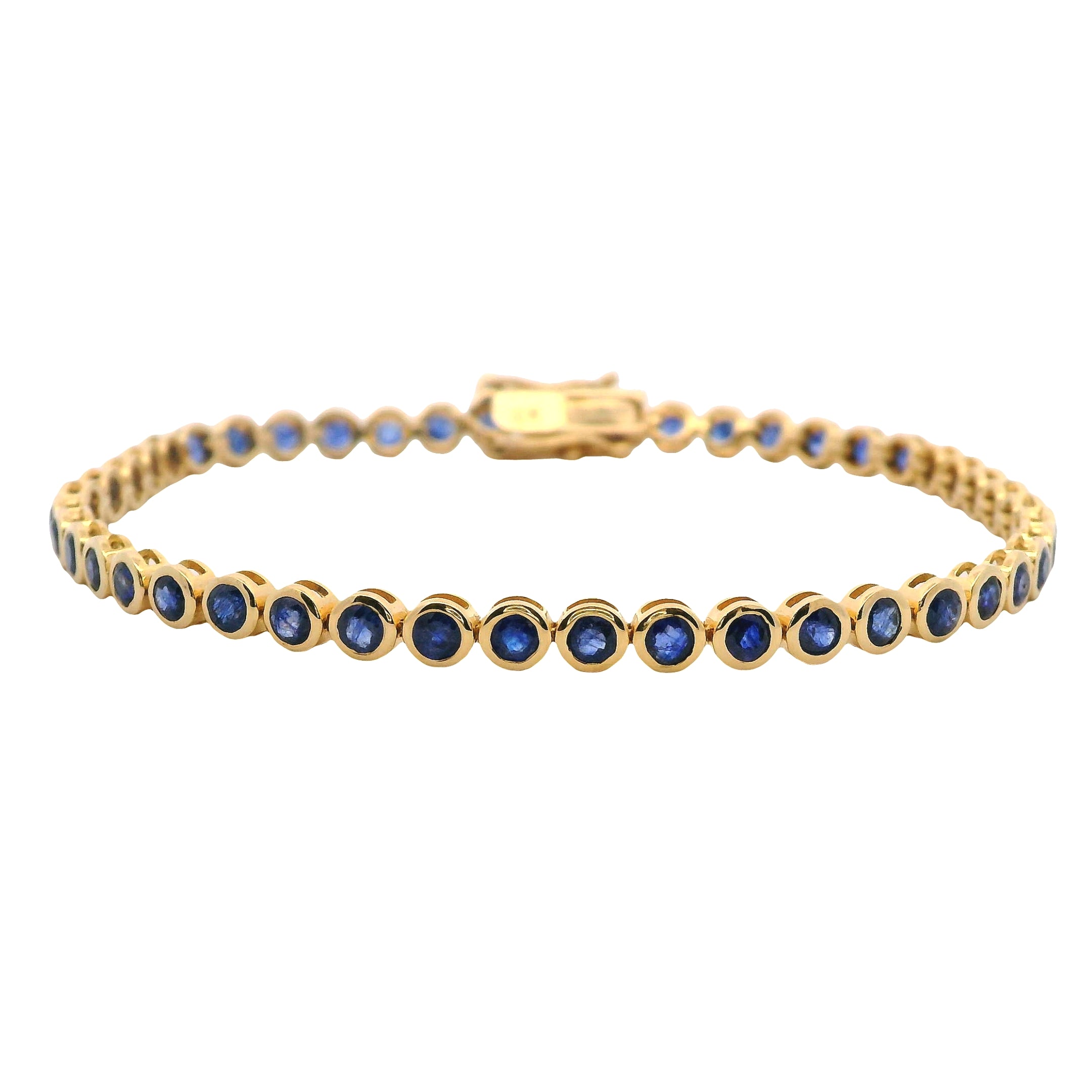 Bezel Set Round Blue Sapphire Line Bracelet