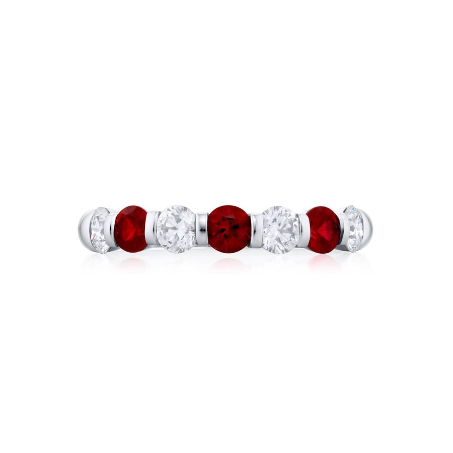 Platinum Round Ruby and Diamond Single-Row Bar Set Band
