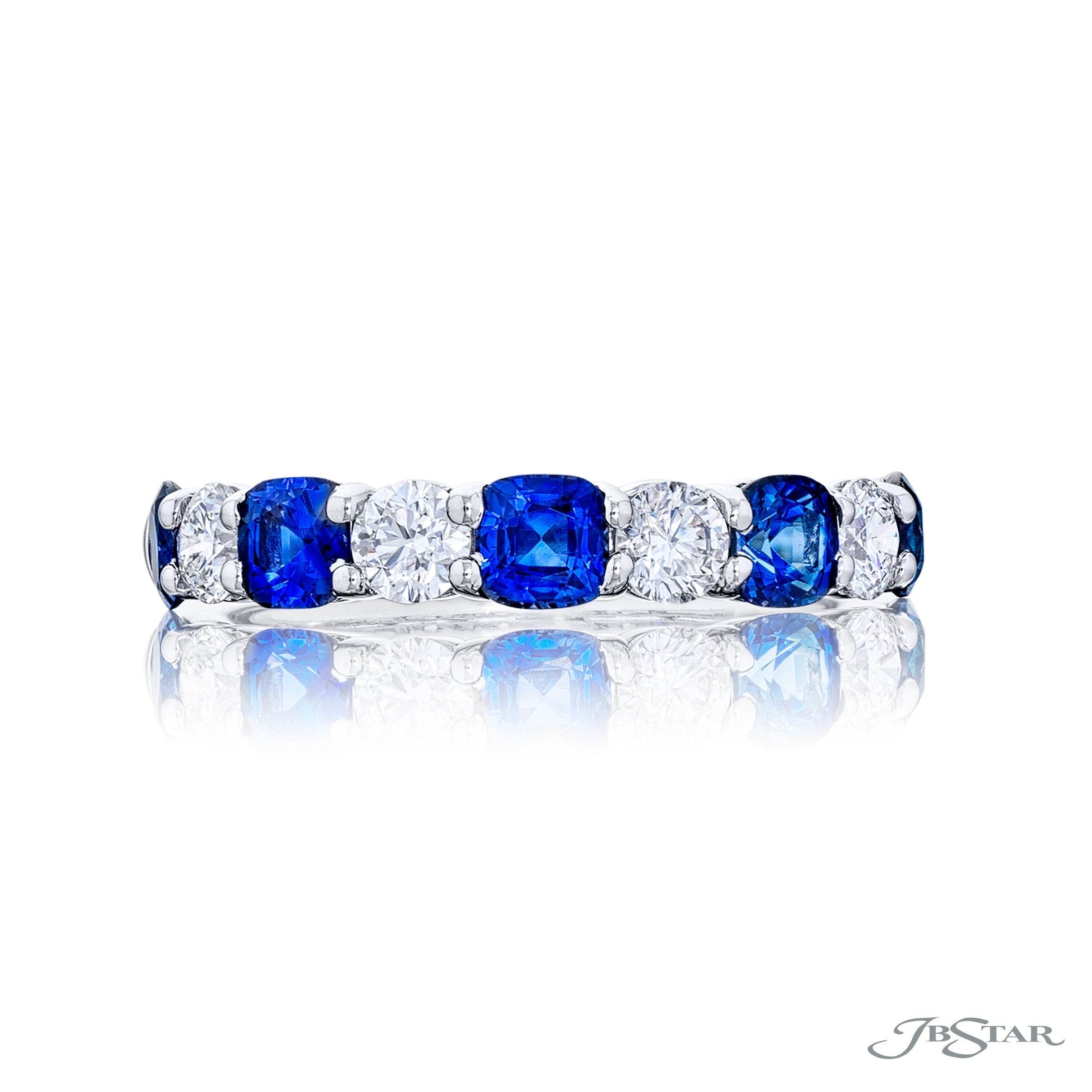 Cushion Cut Sapphire and Round Diamond Halfway Band