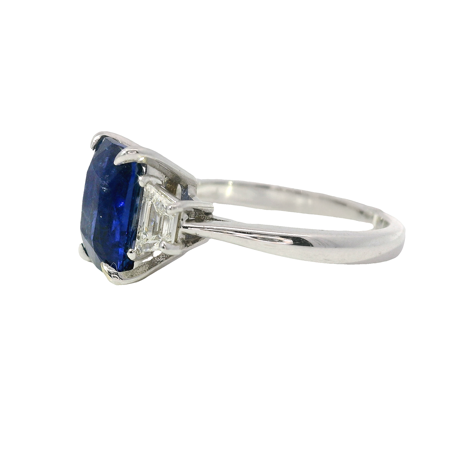 Sapphire Ring with Two Trapezoid Diamond Side Stones