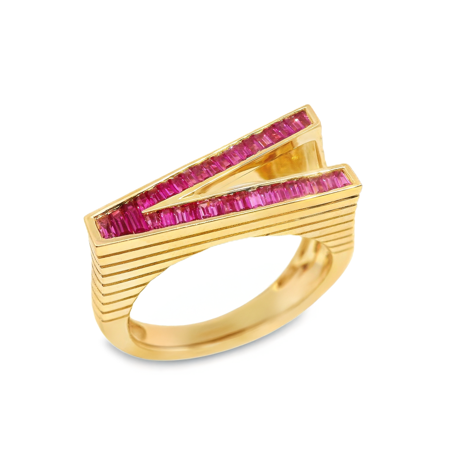 Grandsize Pink Sapphire-Encrusted "V" Initial Ring