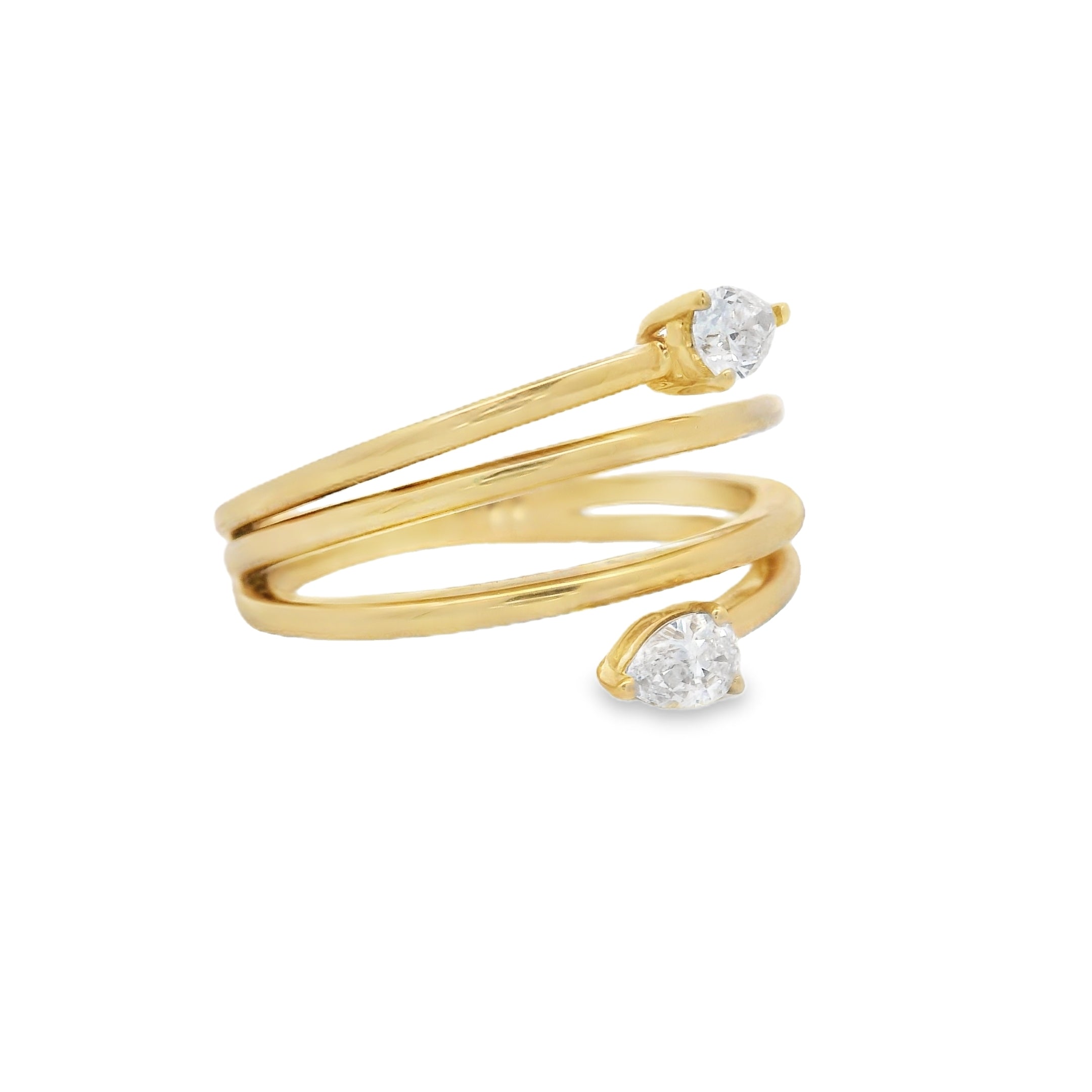 Double Bypass Ring with Two Pear Diamonds