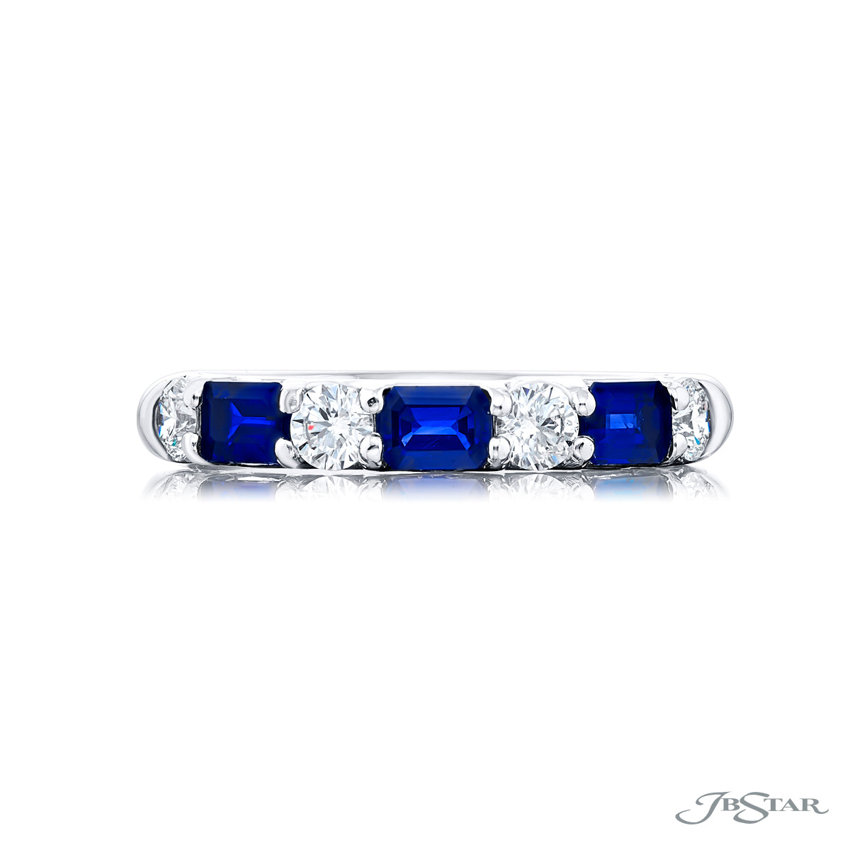 Emerald Cut Sapphire and Round Diamond Band