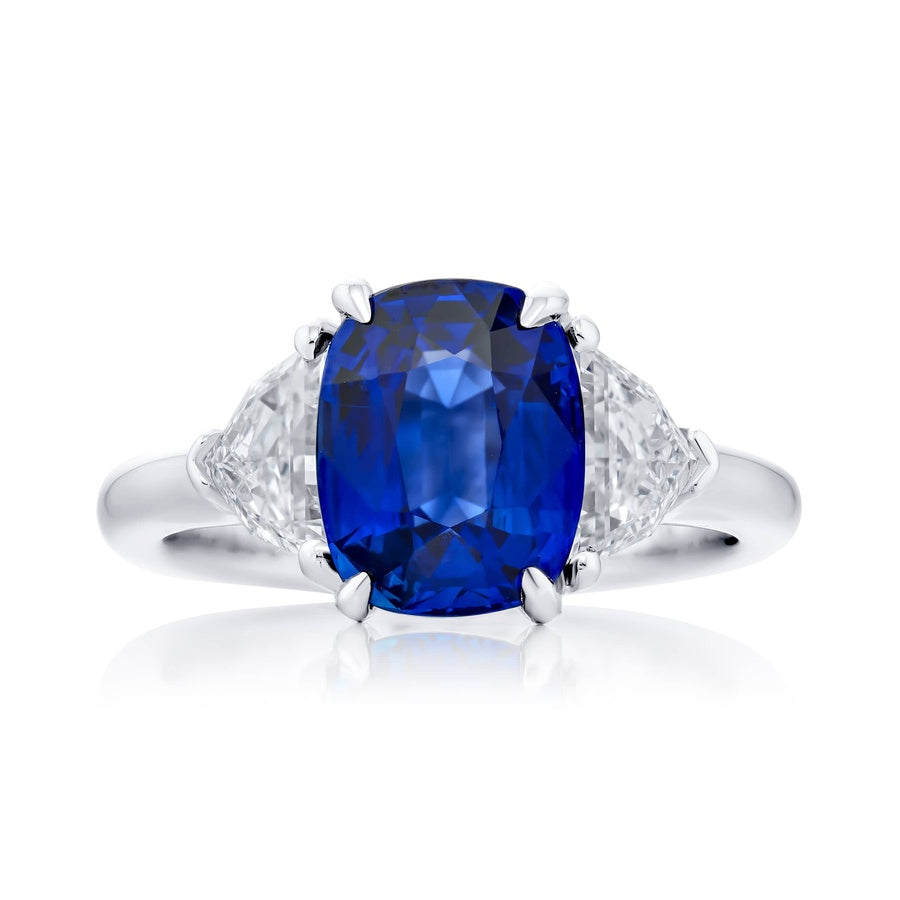 Platinum Cushion-Cut Vivid Sapphire Certified Ring
