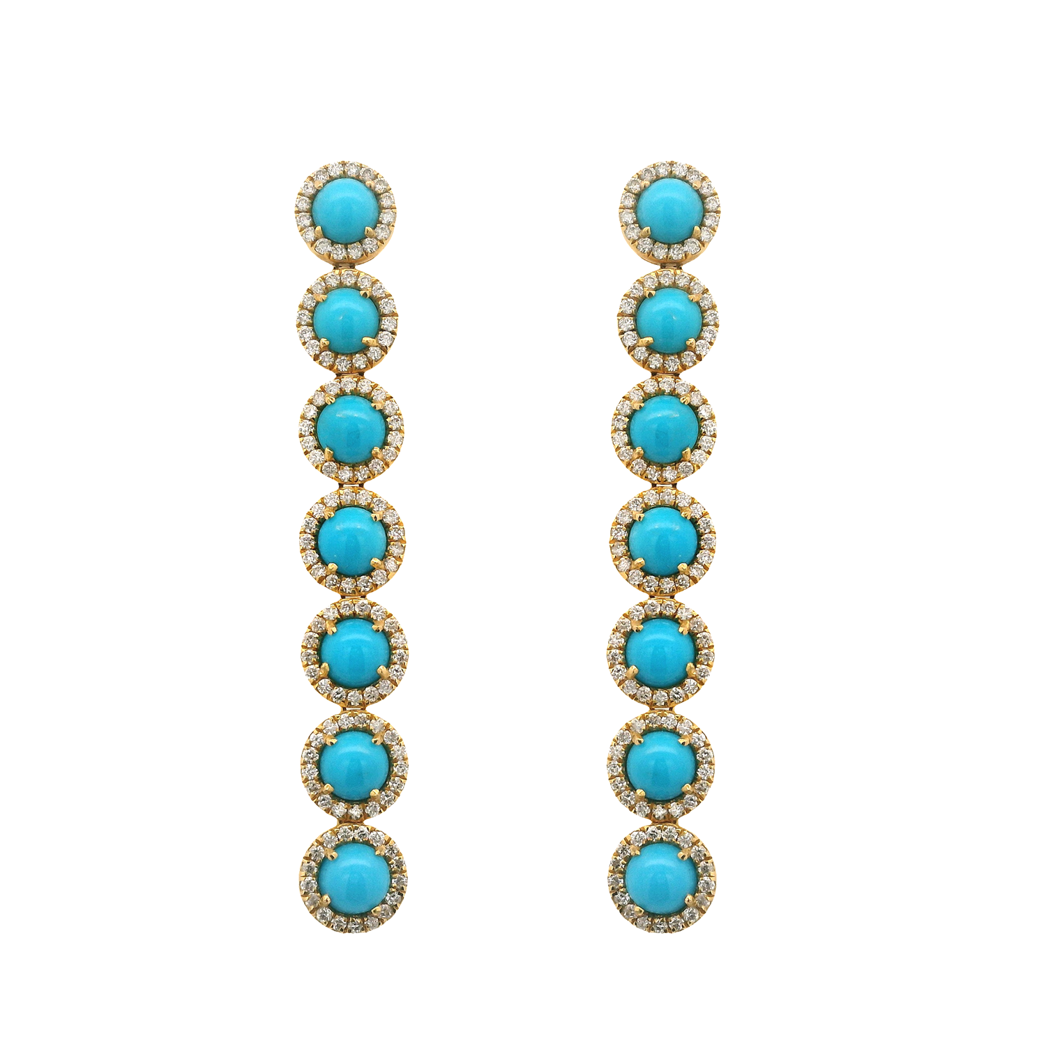 Round Cabochon Turquoise with Diamond Halo Drop Earrings