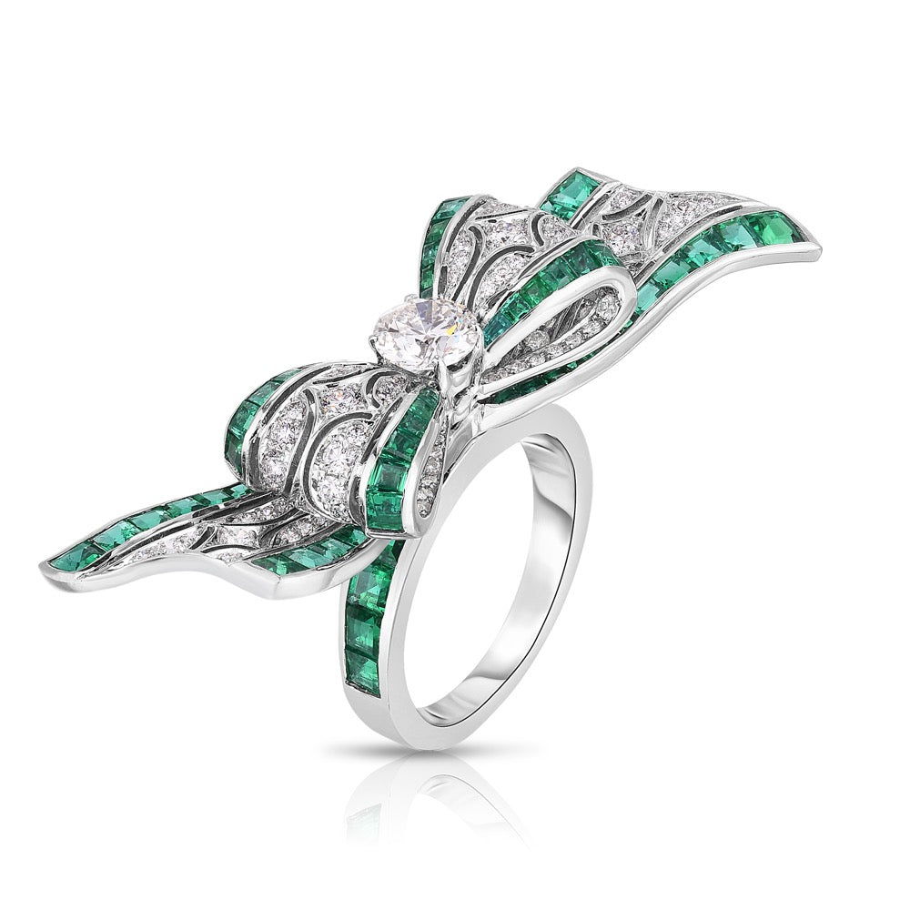 Emerald and Diamond Bow Ring