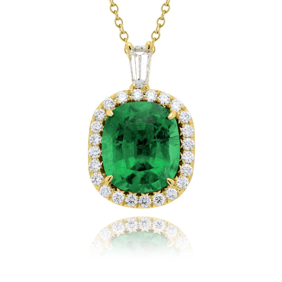 18K Yellow Gold Cushion-Cut Emerald Certified Pendant