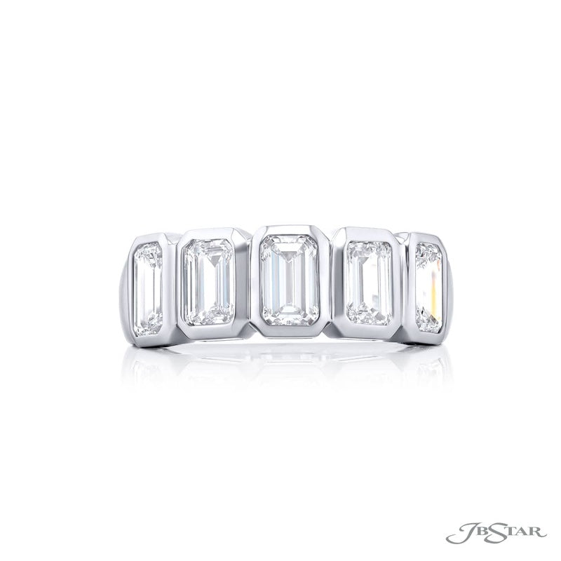 Platinum Emerald-Cut Diamond Single-Row Bezel Set GIA Certified Band