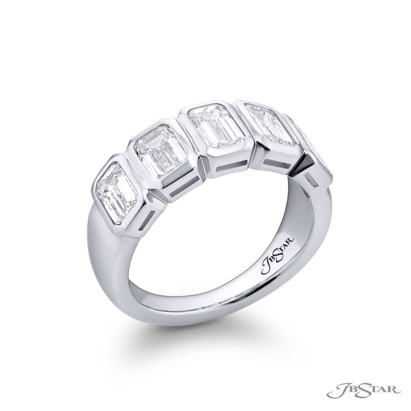 Platinum Emerald-Cut Diamond Single-Row Bezel Set GIA Certified Band