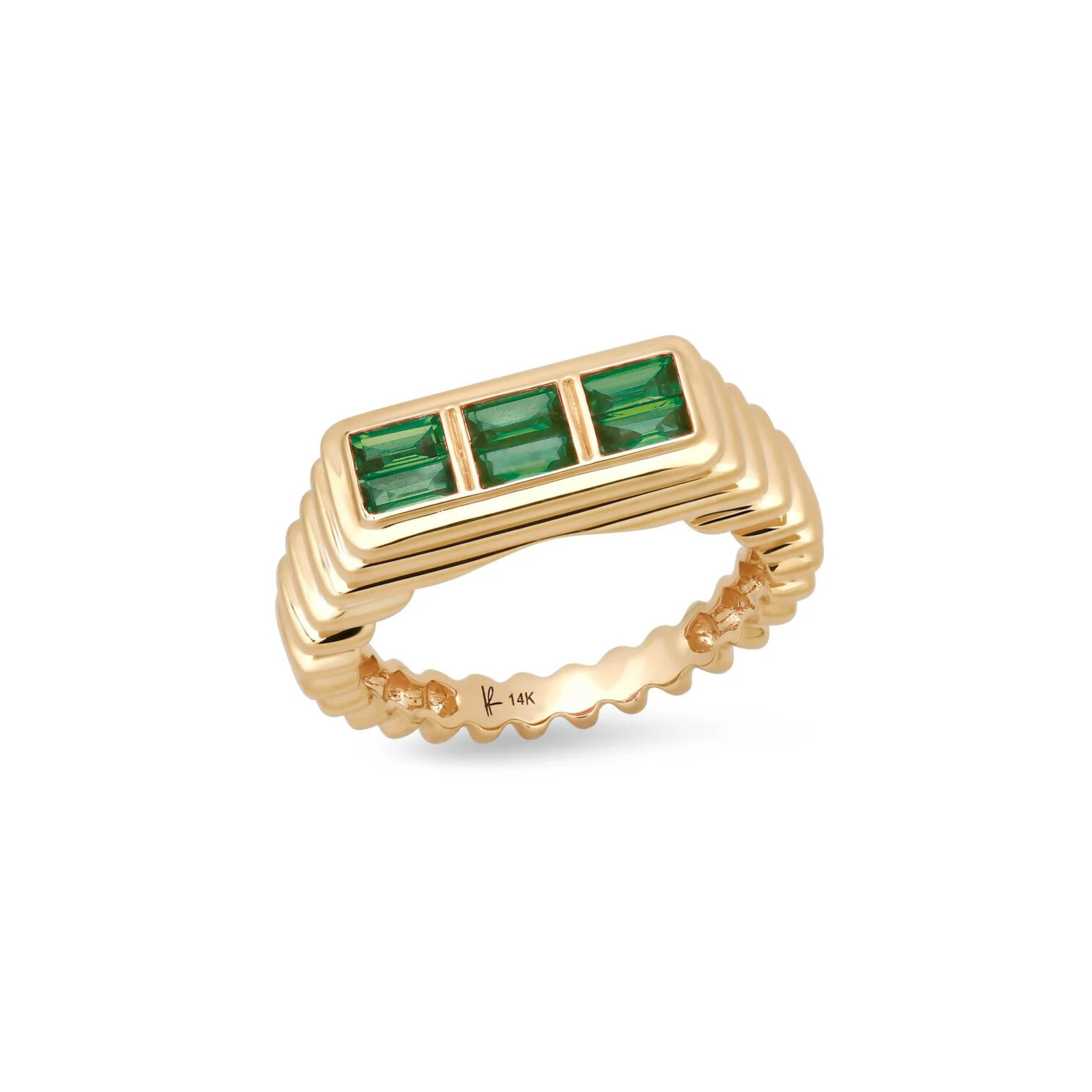 Fluted Colorblock Ring in Emerald