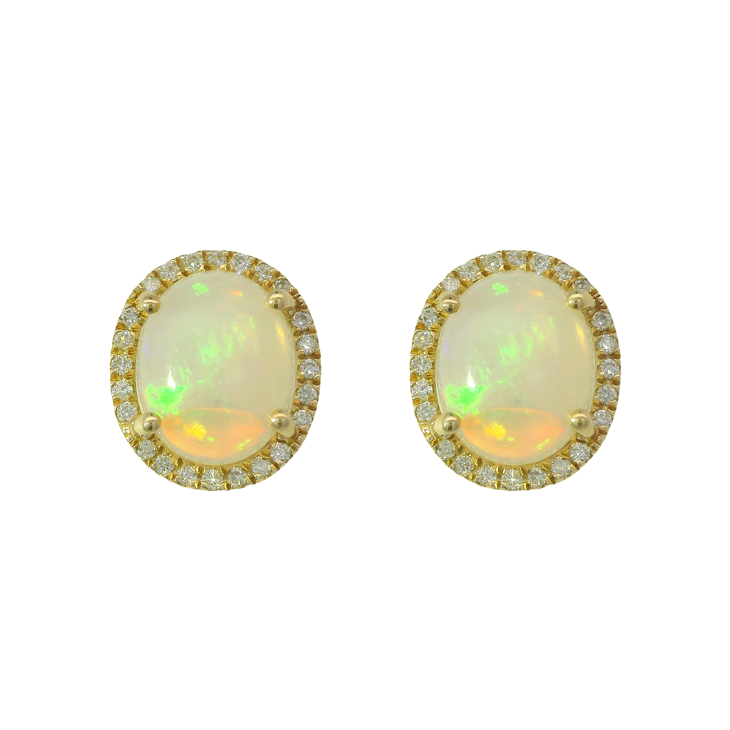 Oval Opal and Pave Diamond Stud Earrings