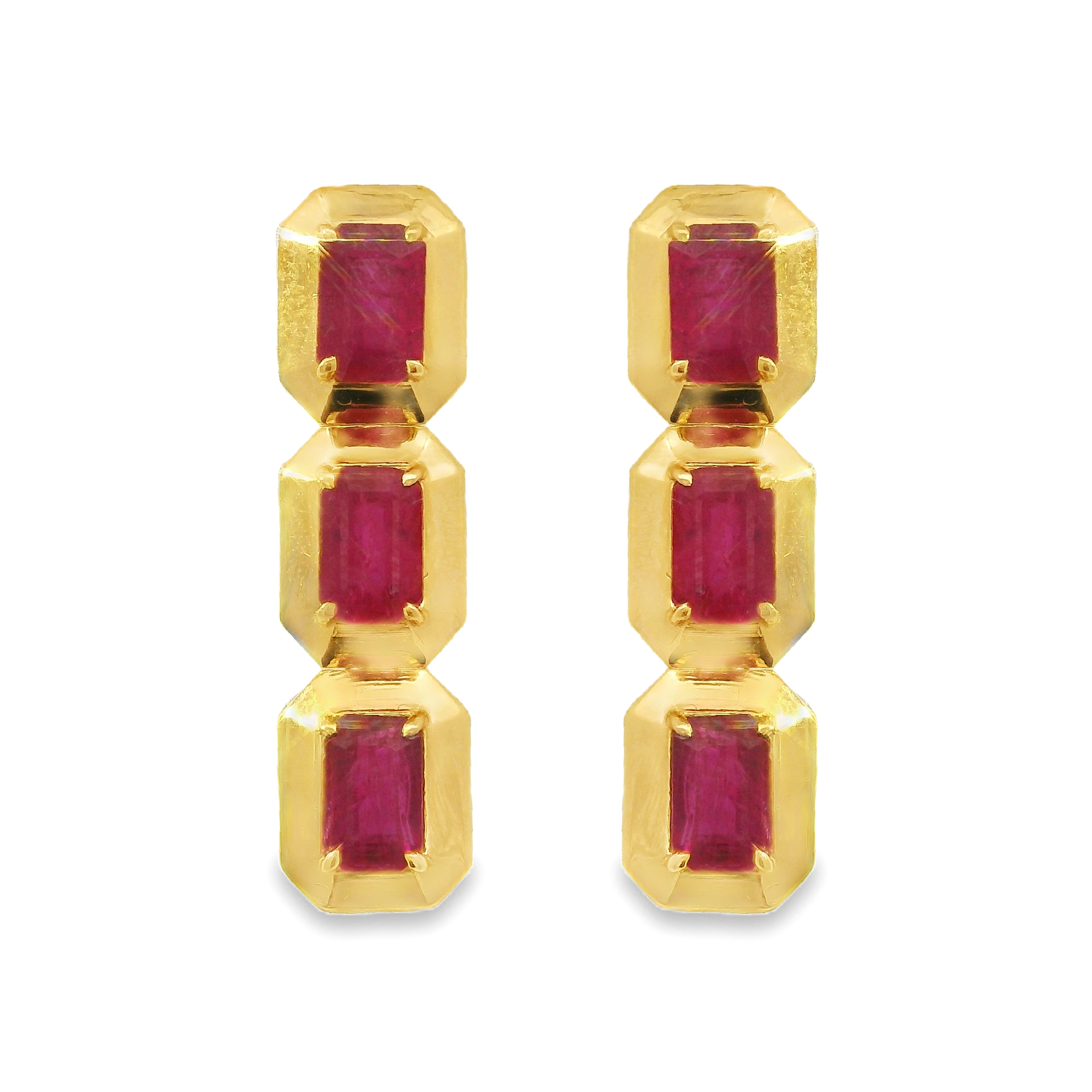 Framed Emerald Cut Ruby Drop Earrings