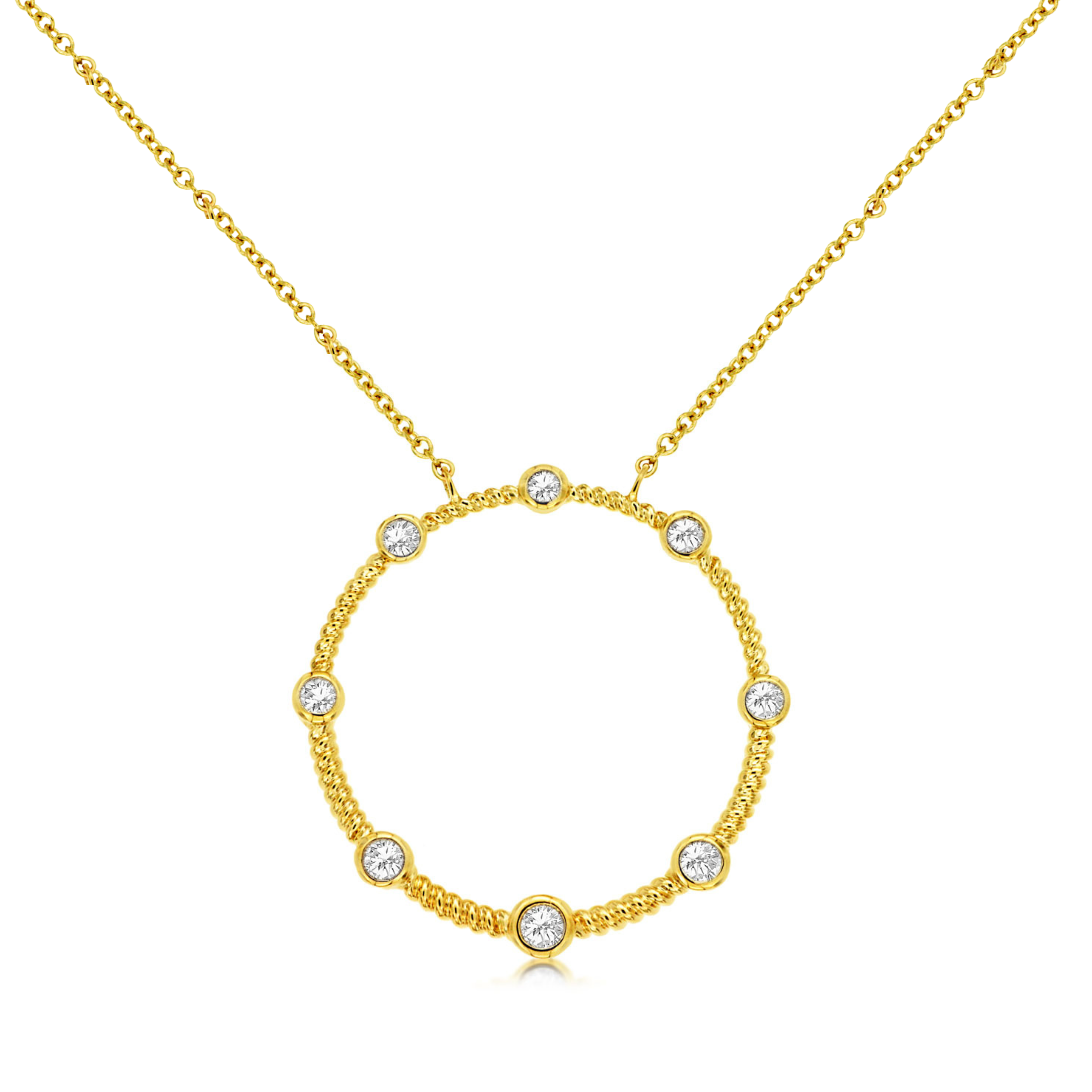 Bezeled Round Diamond Open Circle Pendant on Cable Chain