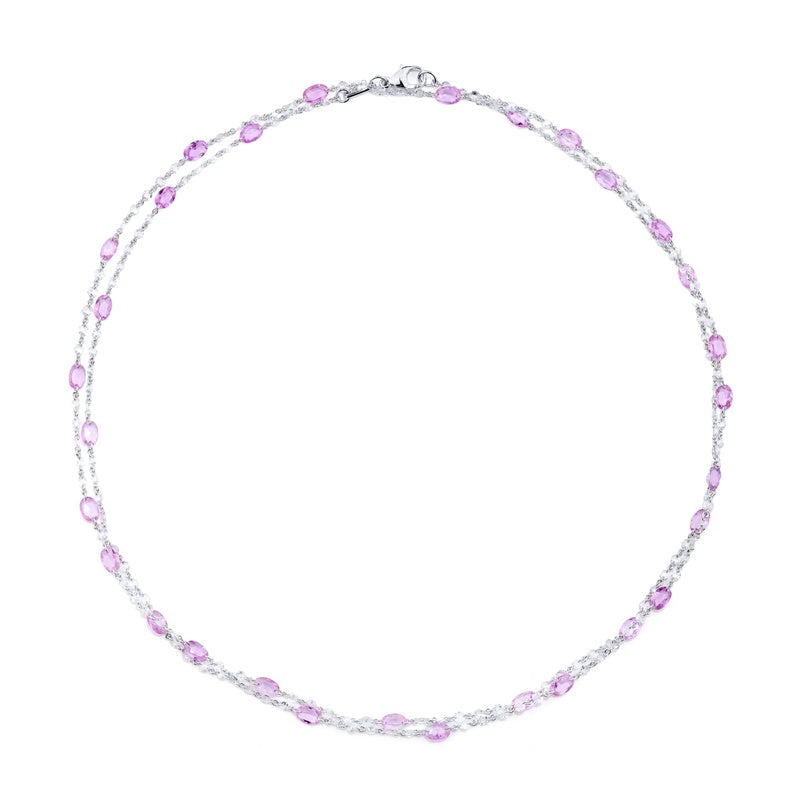 Platinum Oval Pink Sapphire & Briolette Diamond 36 inch Chain