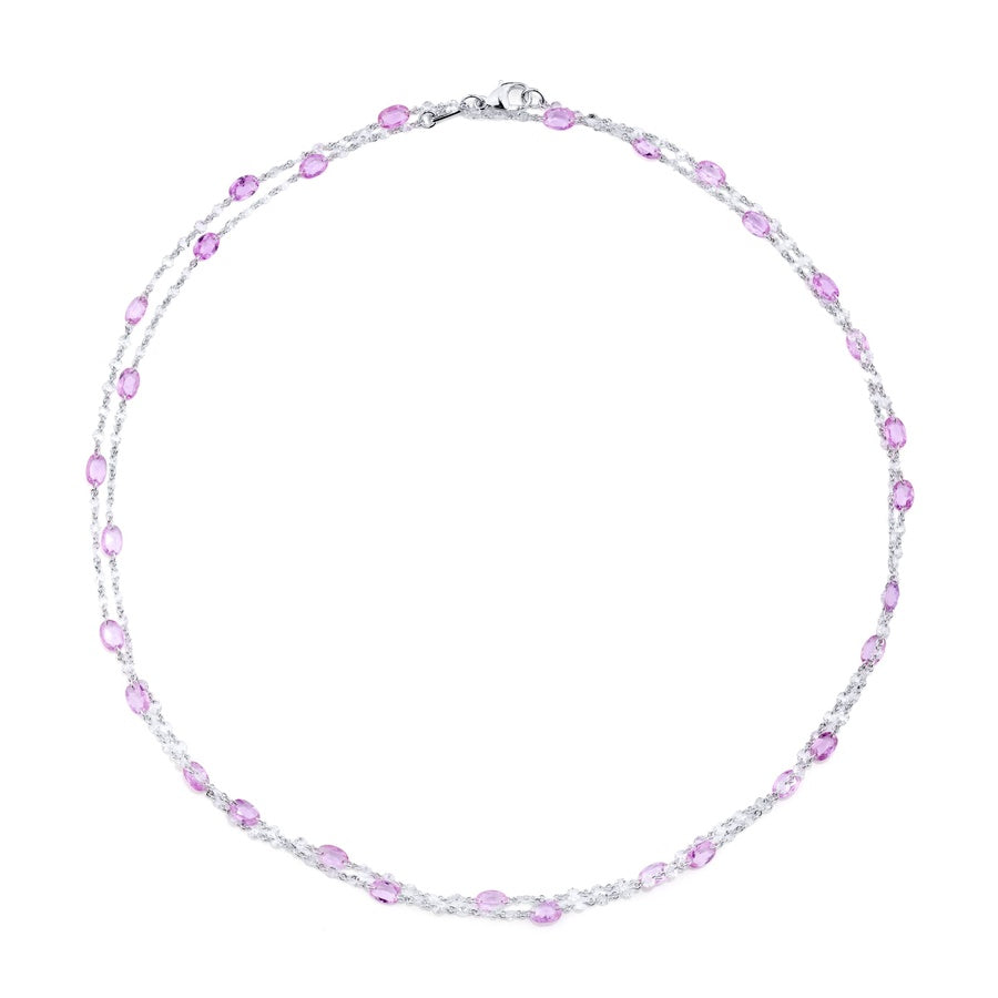 Platinum Oval Pink Sapphire & Briolette Diamond 36 inch Chain