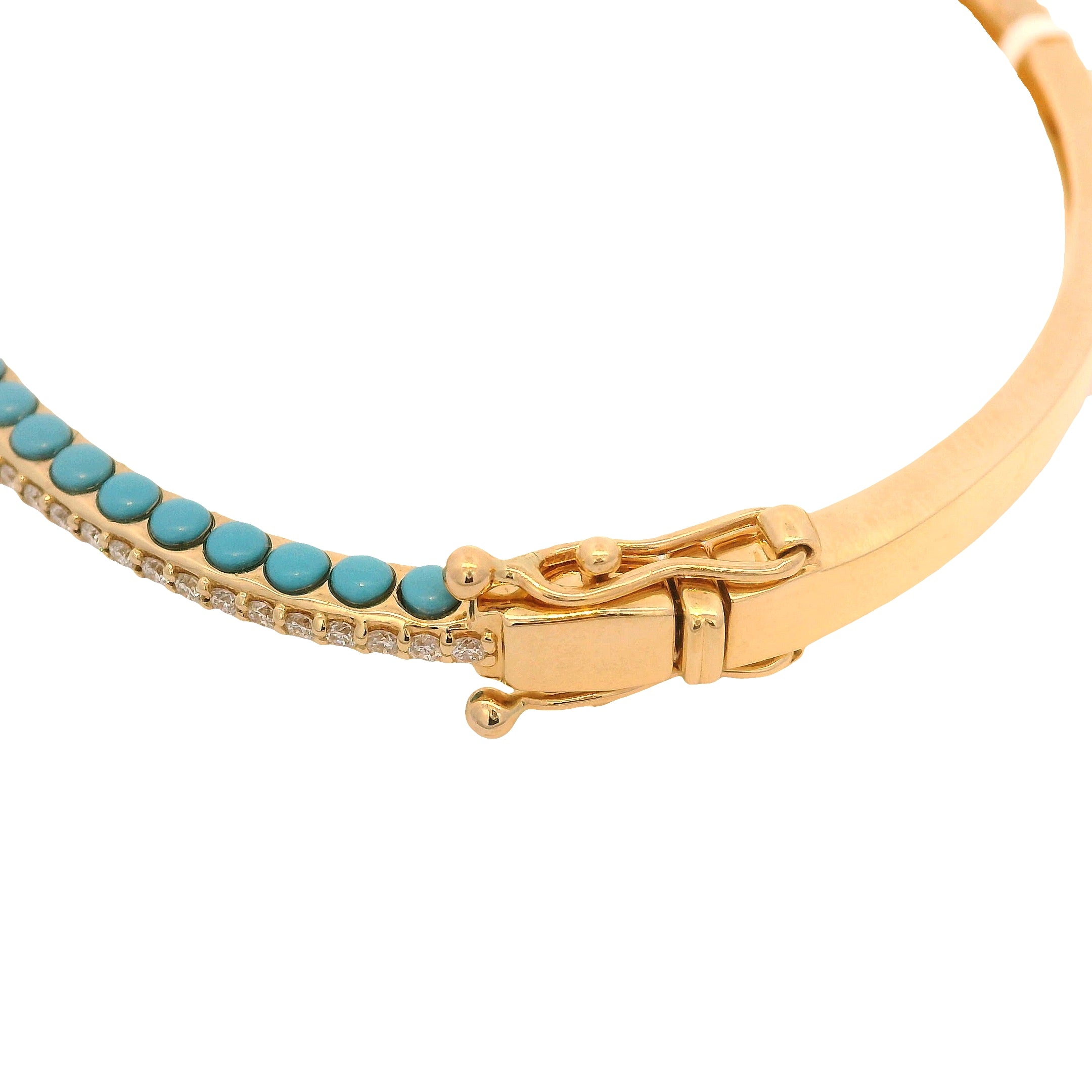 Pavé Round Diamond and Cabochon Round Turquoise Bangle