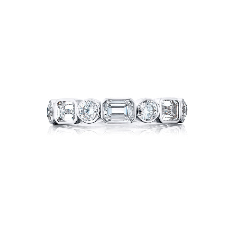 Platinum Emerald-Cut and Round Diamond Single-Row Bezel Set East-West Band