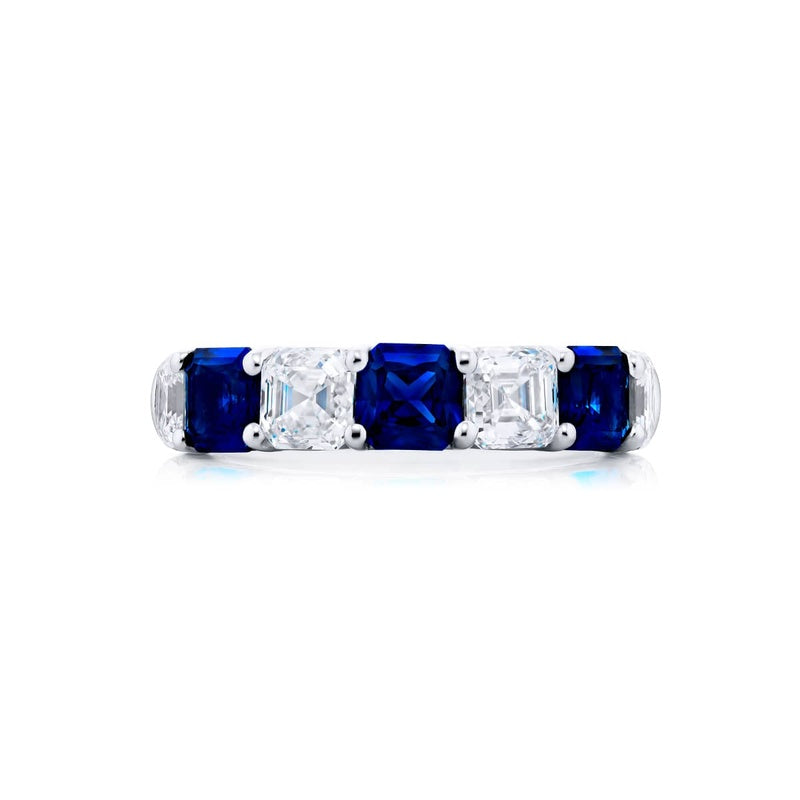 Platinum Radiant-Cut Sapphire and Square Emerald-Cut Diamond Single-Row Band