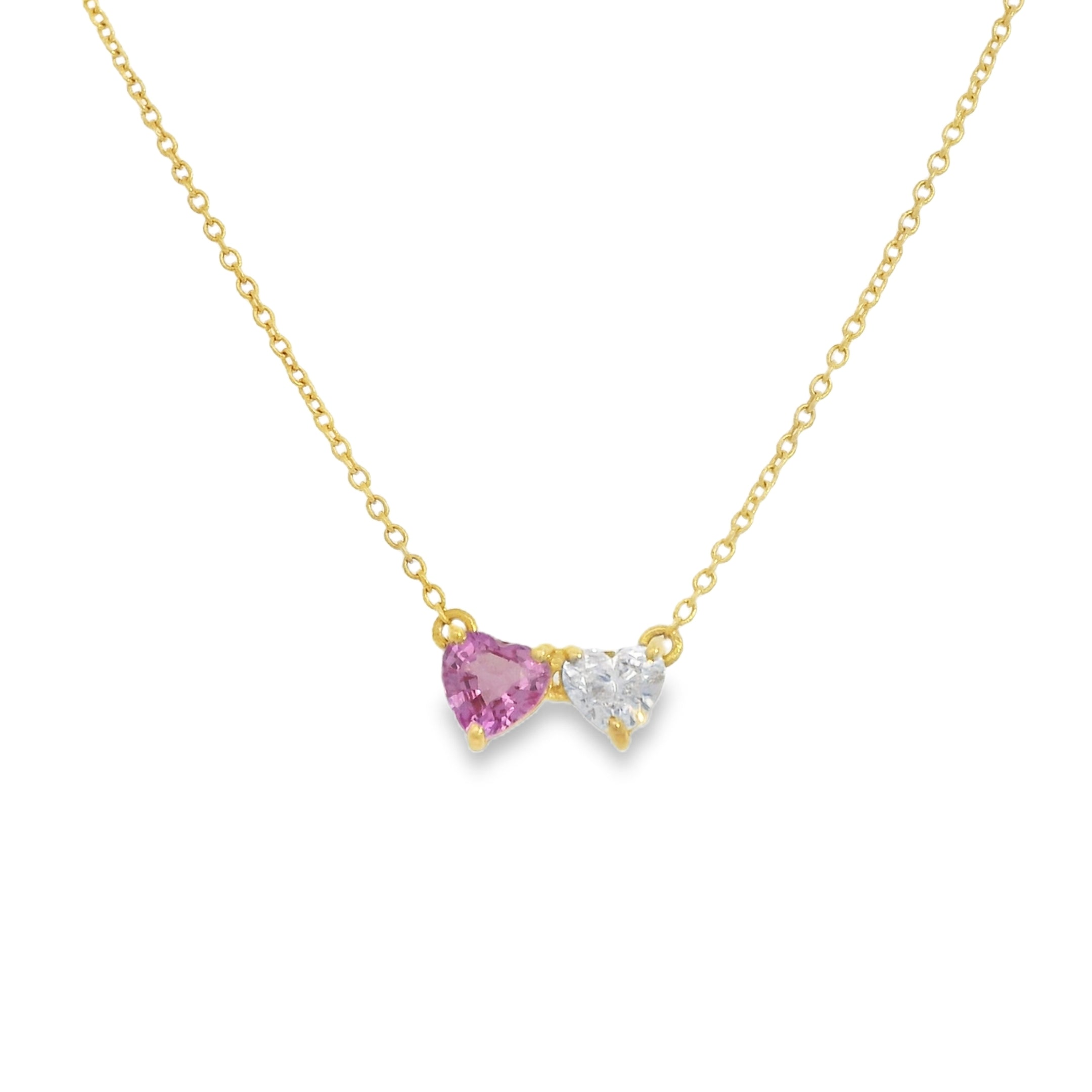 Diamond and Pink Sapphire Double Heart Necklace