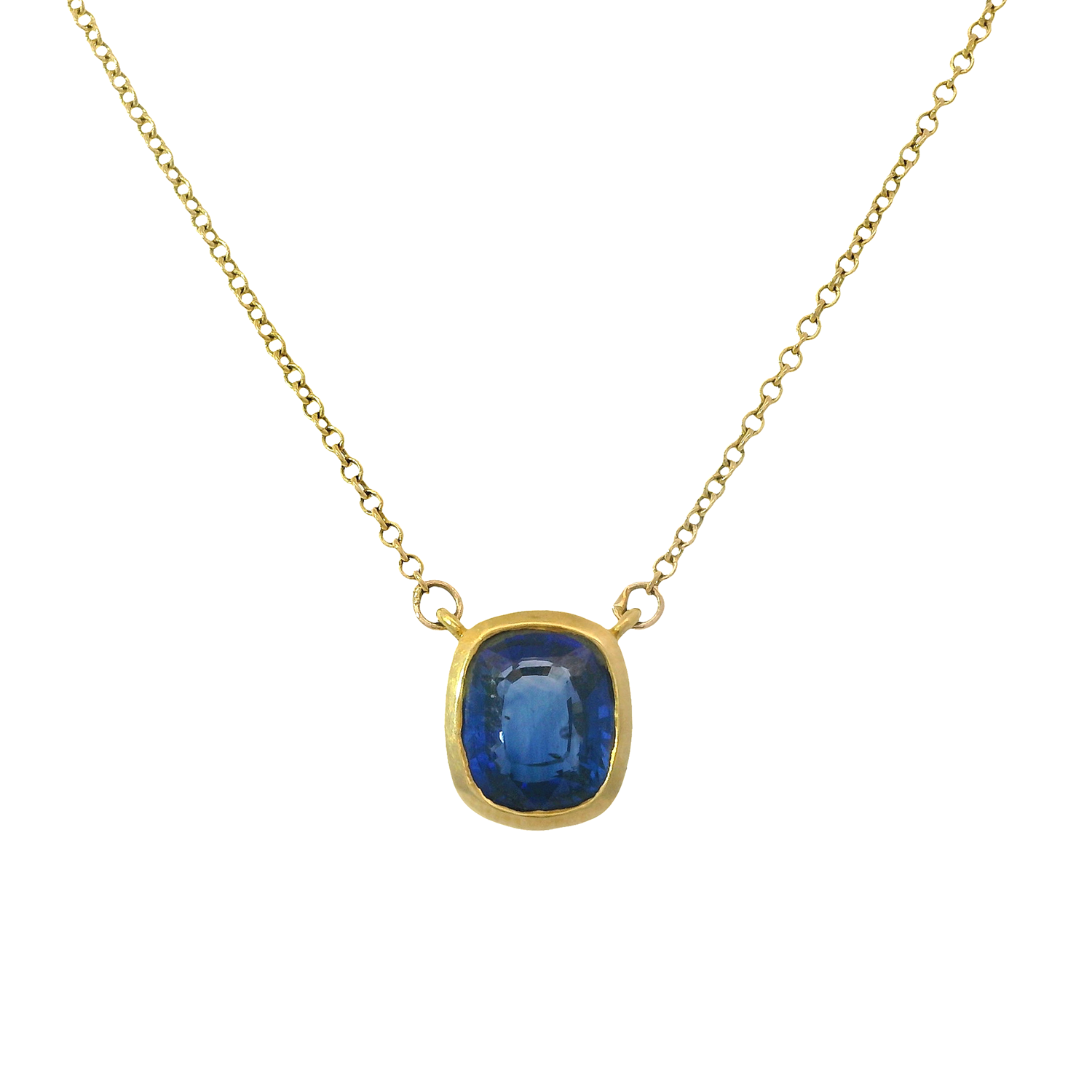Bezeled Cushion Sapphire Necklace