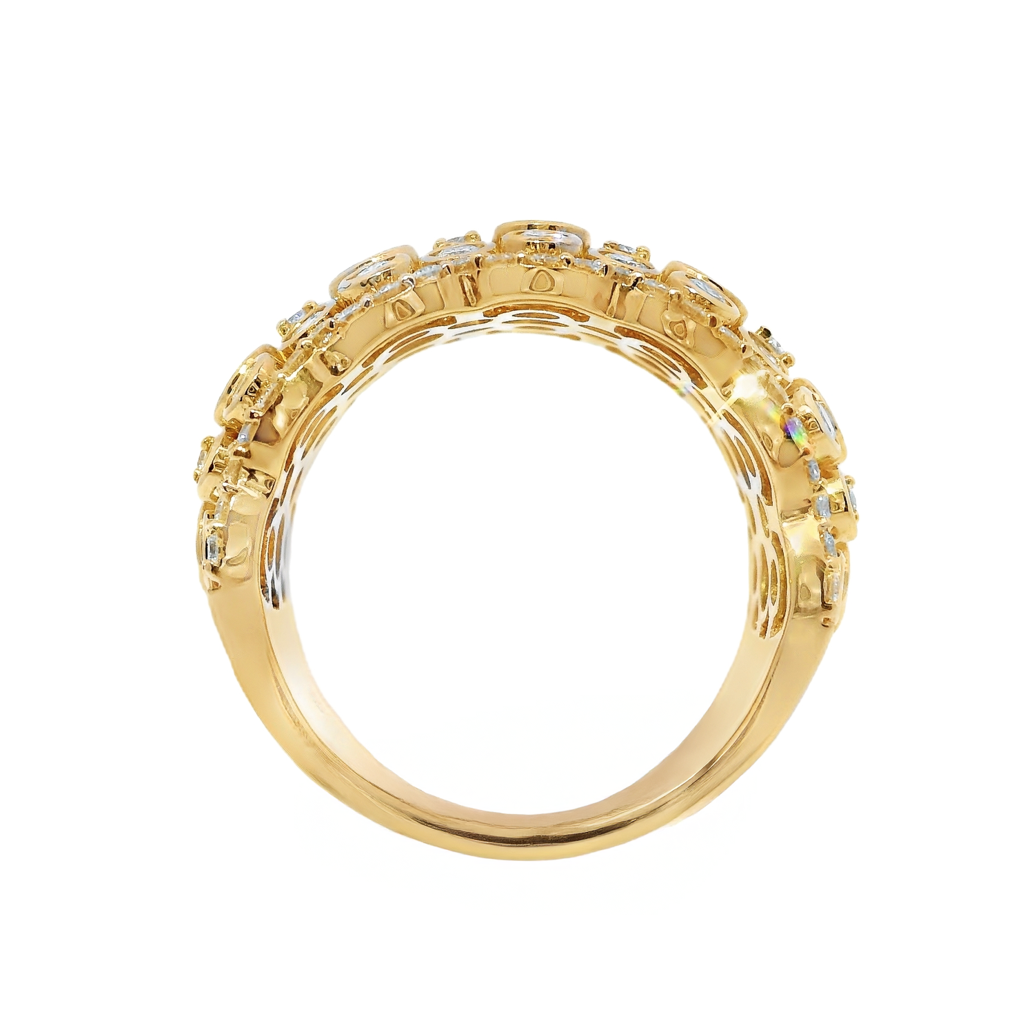 Bezeled Round and Pave Diamond Wide Band