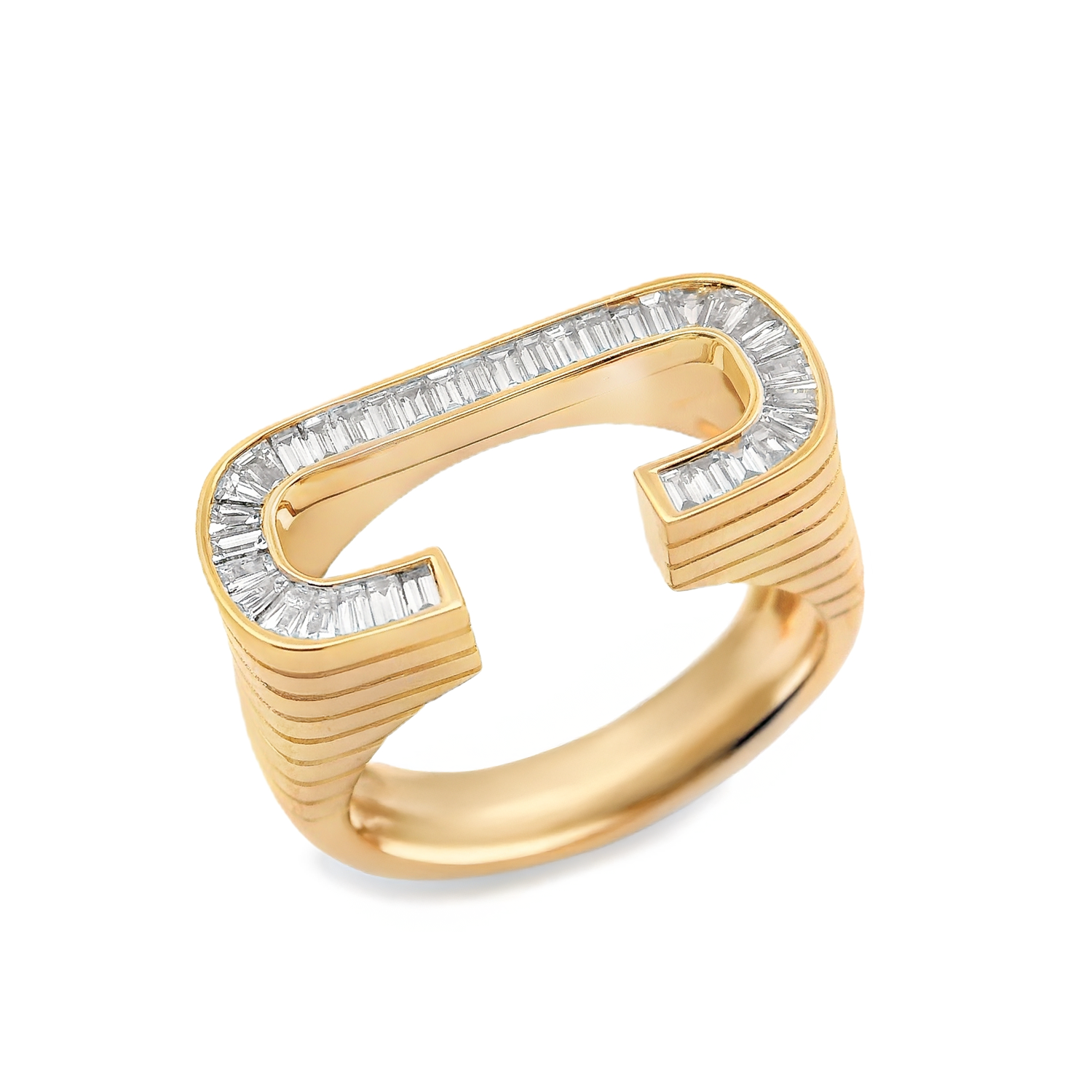Grandsize Ribbed Diamond-Encrusted "C" Initial Ring