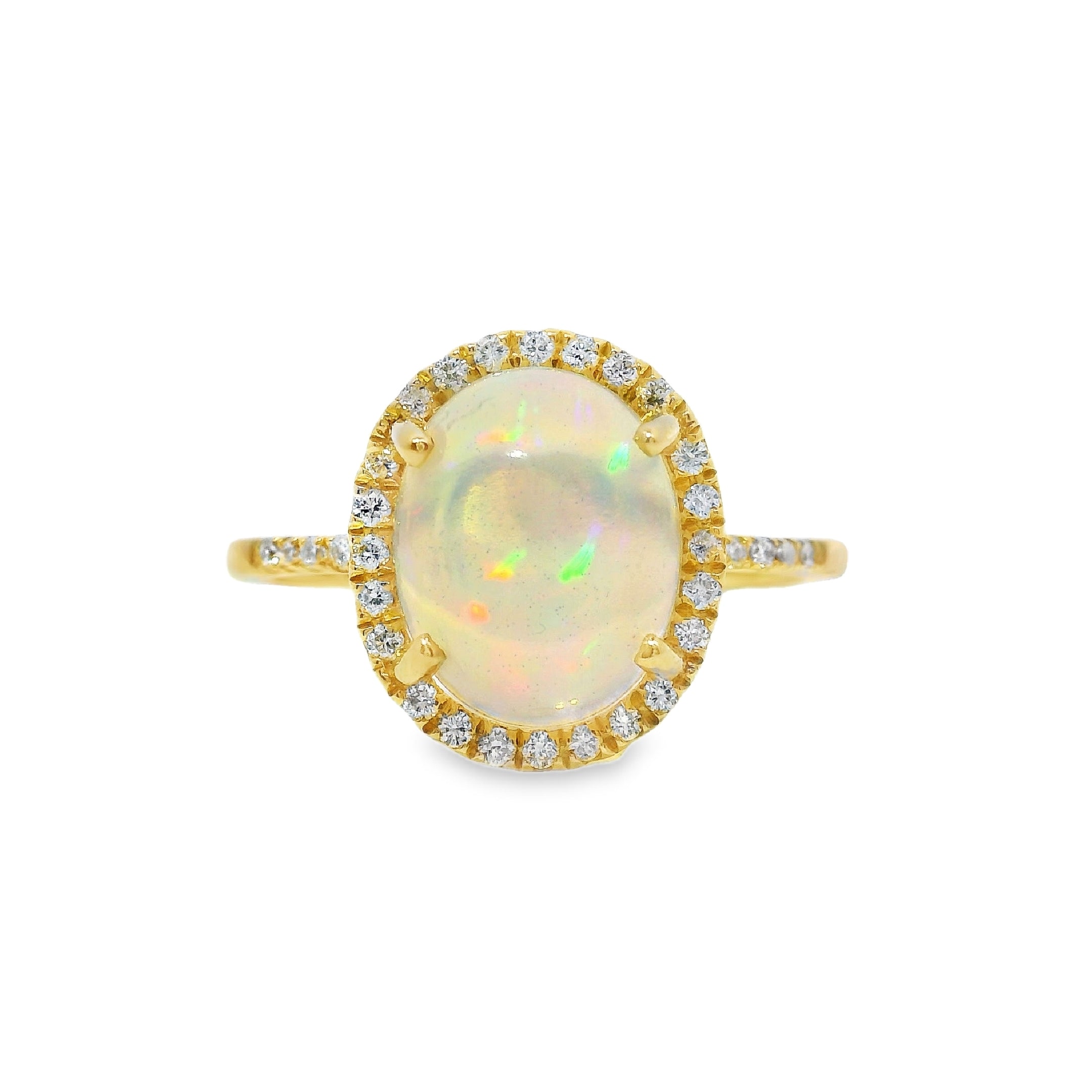 Oval Opal and Pave Diamond Halo Ring