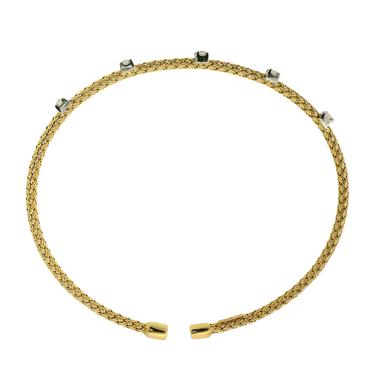Prong Set Round Diamond Station Flex Rope Bangle