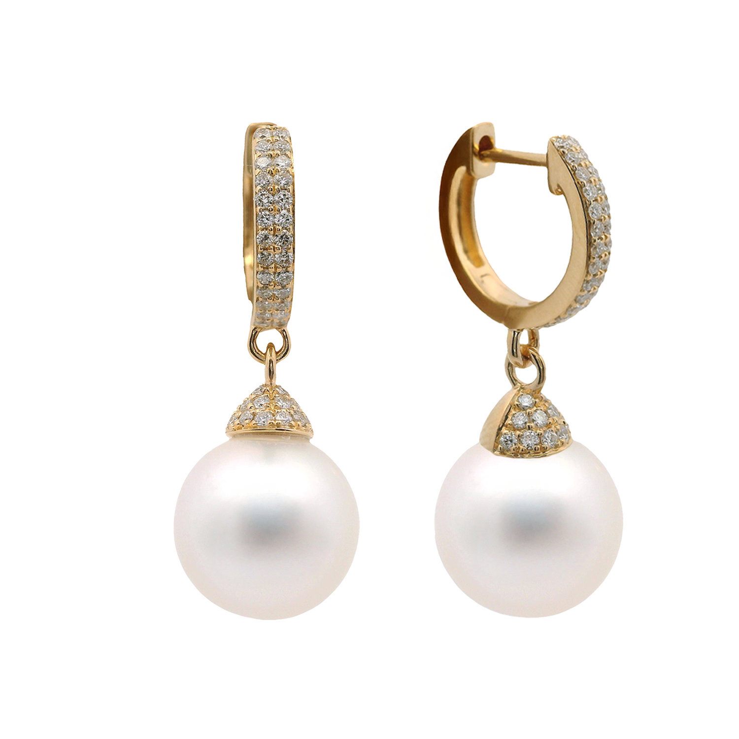 South Sea Pearl Earrings with Pavé Diamond Hoops