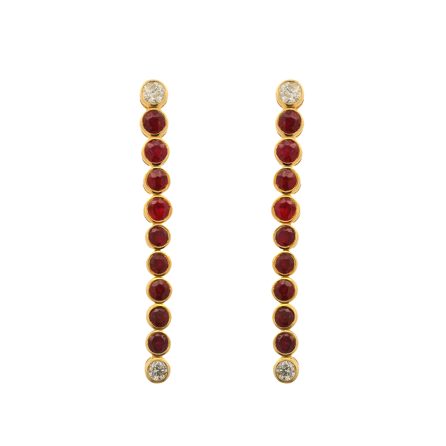 Bezeled Round Ruby and Diamond Station Drop Earrings