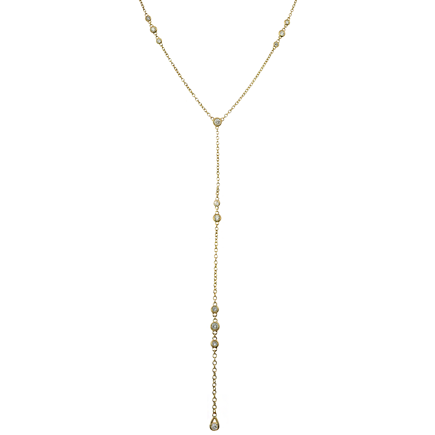 Lariat Necklace with Round Bezel Diamond Stations