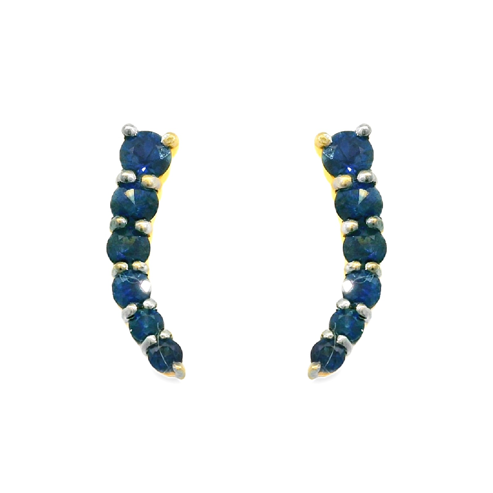 Round Blue Sapphire Climber Stud Earrings
