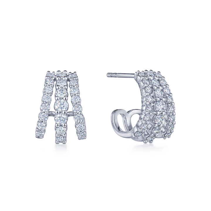 Three-Row Lyric Huggie Earrings with Diamonds