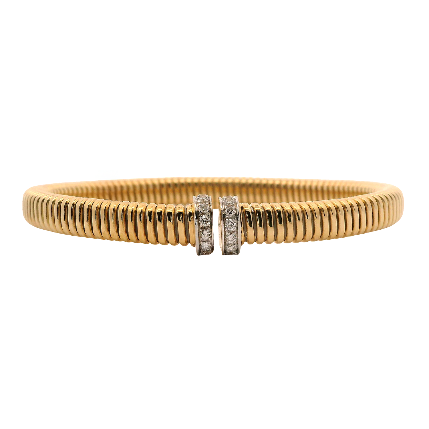 Tubogas Cuff Bracelet with Double Pavé Diamond Oval Nail Heads