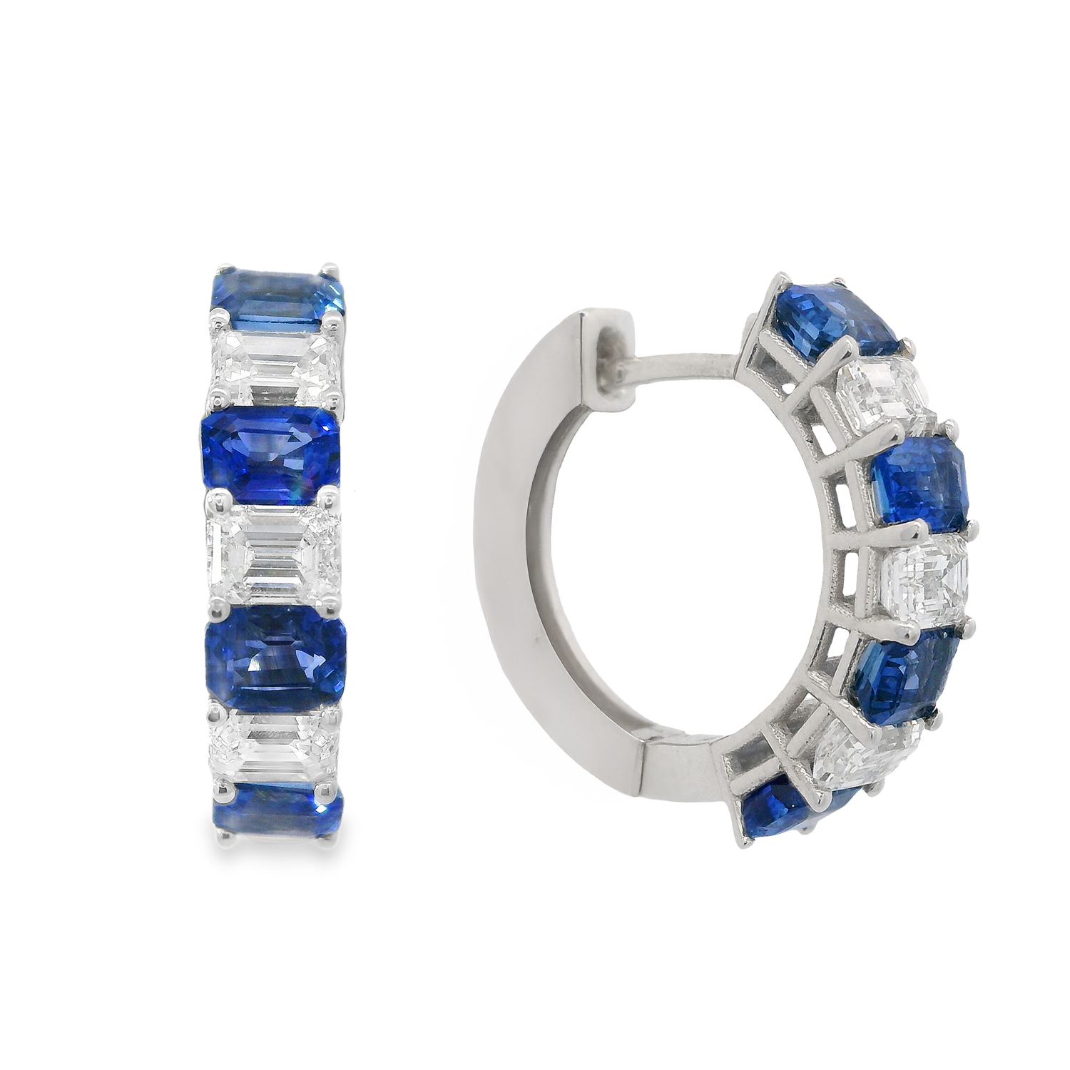 Alternating Sapphire and Diamond Hoop Earrings