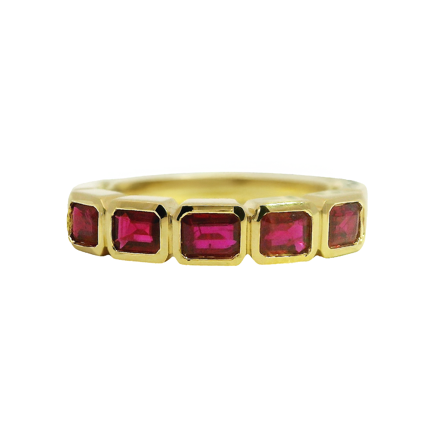 East-West Bezel Emerald Cut Ruby Half-Band