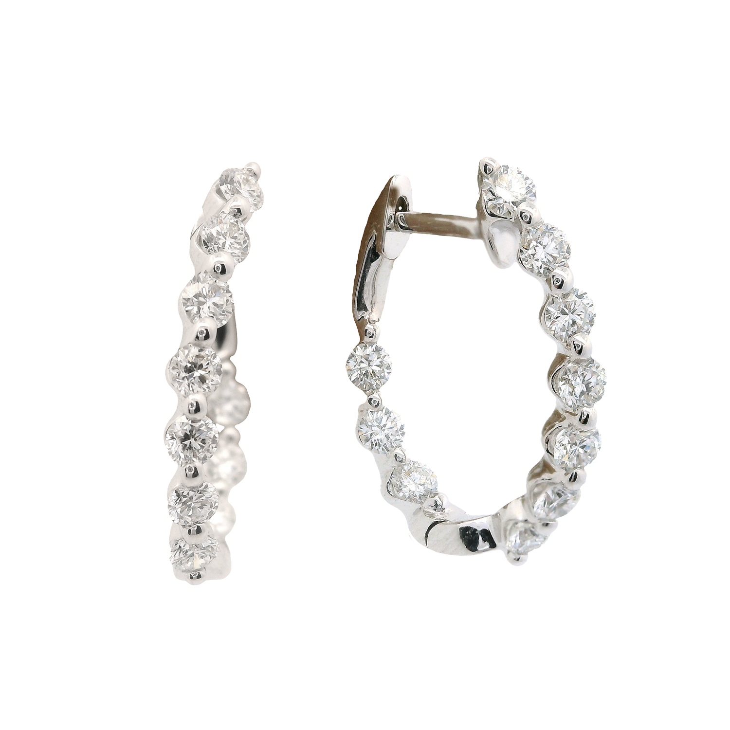 Inside-Outside Single Shared Prong Diamond Hoop Earrings